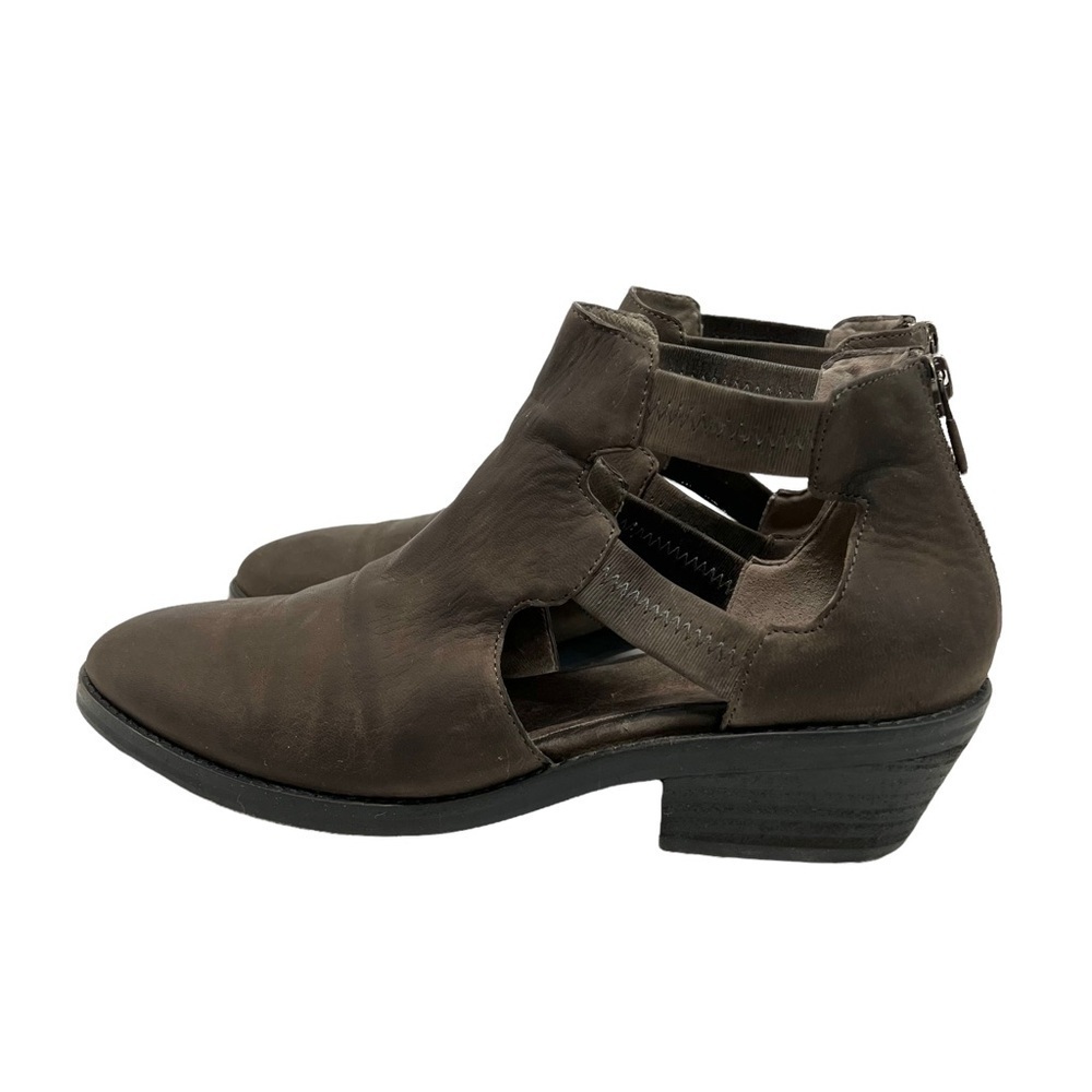 Eileen Fisher Vanda Tumbled Nubuck Leather Dark Gray Cut Out Booties - Picture 2 of 14